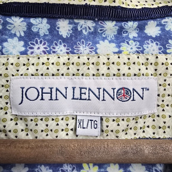 John Lennon Shirt Mens XL Blue Button Up Long Sleeve Flip Cuff Flowers - Picture 6 of 13